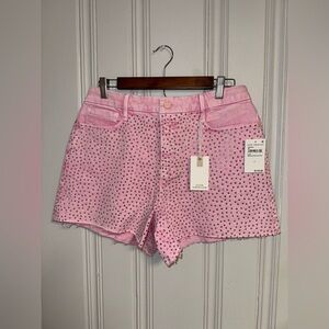 Good American - Good Girlfriend Mineral Rose Quartz Studded Denim Shorts